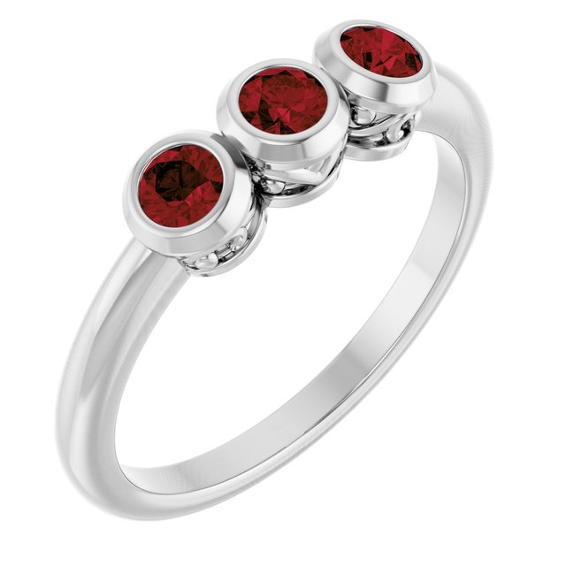 Sterling Silver Natural Mozambique Garnet Three-Stone Ring